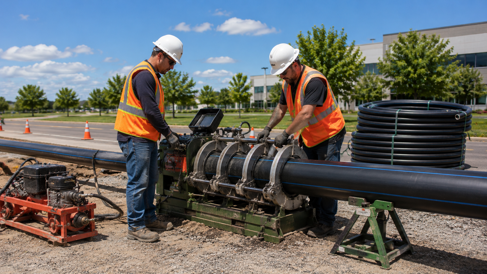HDPE pipe fusing for underground utility routes