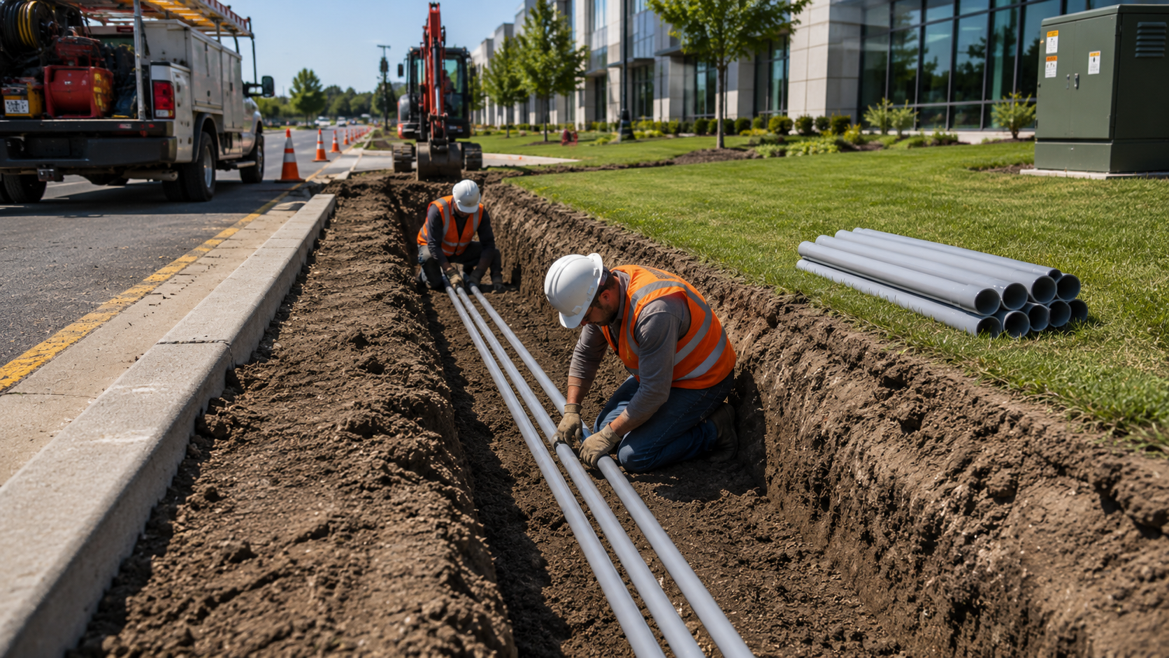Underground conduit installation for utility routes